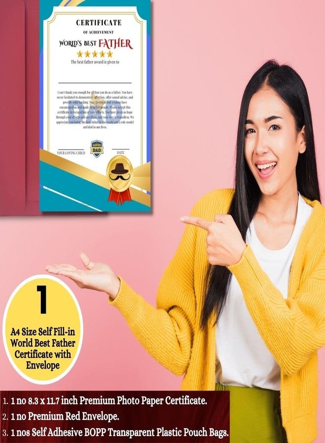 AanyaCentric بطاقة معايدة مطبوعة من AanyaCentric، مقاس A4 (8.3 × 11.7 بوصة)، تحمل شهادة "أفضل أب في العالم"، مناسبة لعيد ميلاد بابا أو أبي في يومه المميز - بدون إطار أو حافظة. - Image 5